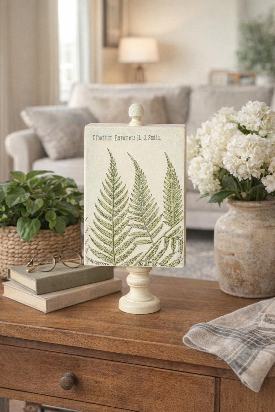 Double Sided Botanical Fern Decor Rustic Wooden Shelf Accent Nature Home Styling